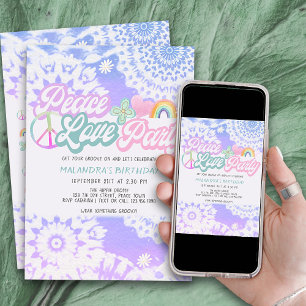 Invitation Peace Love Party Super Pastel Tie Dye Anniversaire