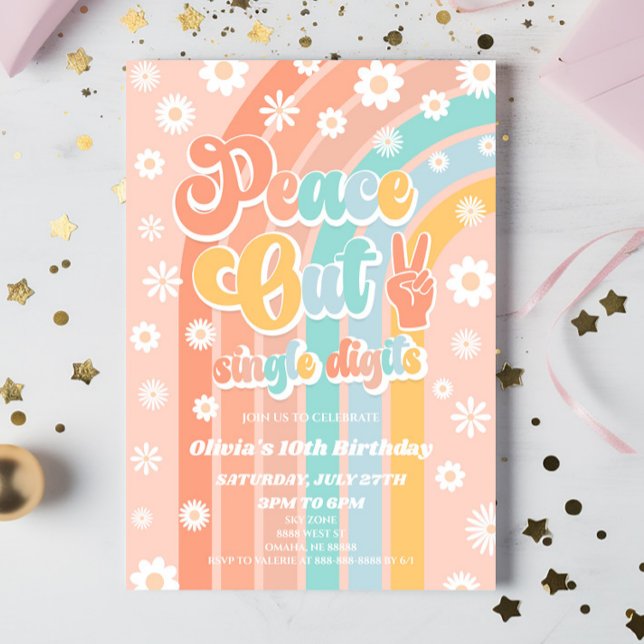 Invitation Peace Out Chiffres simples Daisy 10e anniversaire  (Créateur téléchargé)