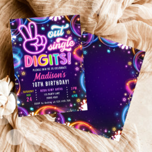 Invitation Peace Out Chiffres simples Néon Fille Lumineuse An