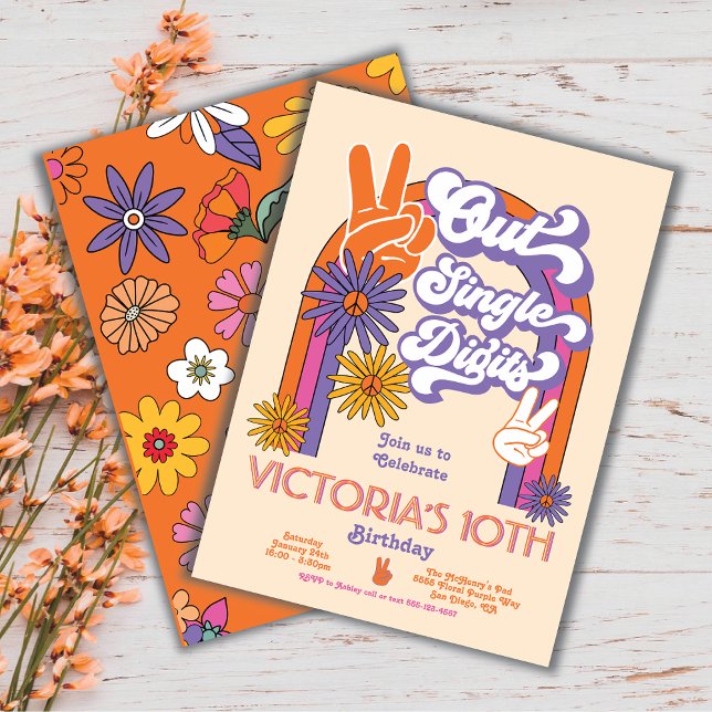 Invitation Peace Out Chiffres simples Rainbow Birthday Party (Créateur téléchargé)