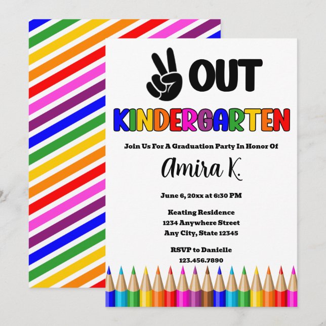 Invitation Peace Out Maternelle Amusante Colorful Graduation (Devant / Derrière)