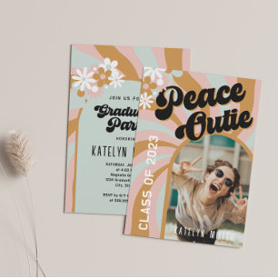 Invitation Peace Out Retro Boho Arch Photo Graduation