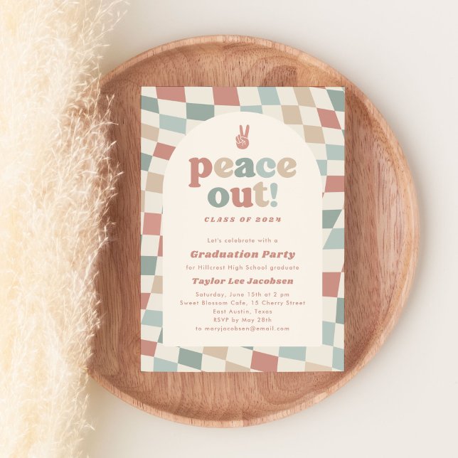 Invitation Peace Out Retro Super les années 70 Graduation Par (peace out retro groovy graduation party invitation)