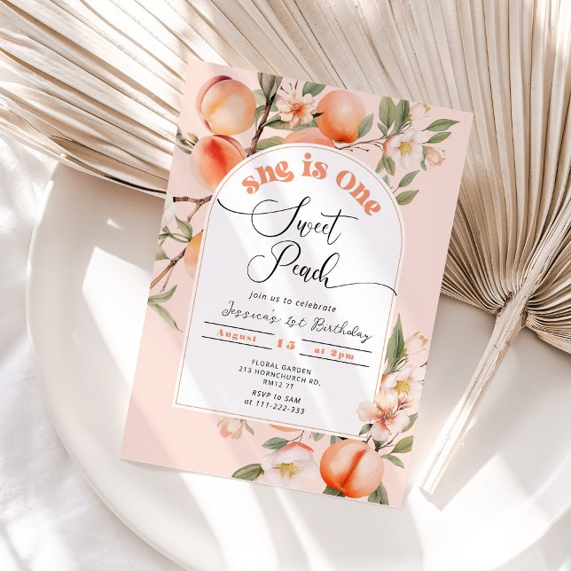 Invitation Peach 1er anniversaire invitation. Une pêche douce (Créateur téléchargé)