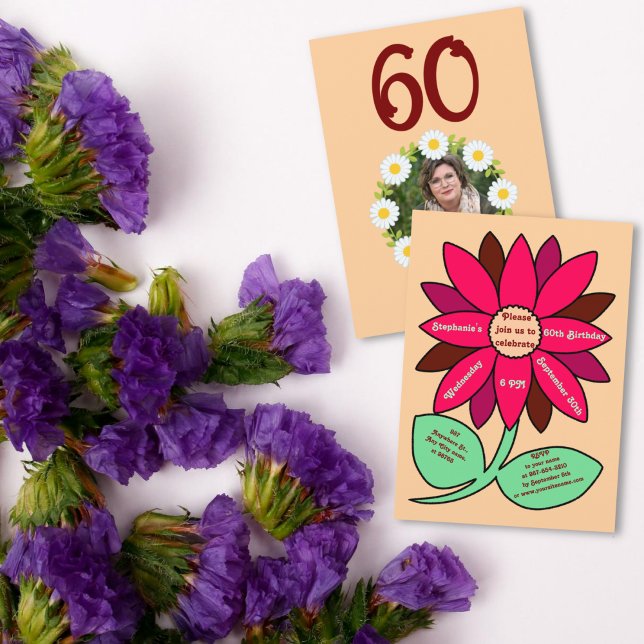 Invitation Peach 60th Birthday Simple Red Sunflower (Créateur téléchargé)