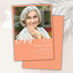 Invitation Peach 80th Birthday Photo<br><div class="desc">Photo moderne minimaliste pêche et blanc 80e anniversaire invitation pour une fête d'anniversaire amusante. L'âge peut être changé. Cette invitation est simple et élégante, adulte jalon d'anniversaire invitation pour les hommes et les femmes. La couleur pêche et blanche arrière - plan peut être changée en n'importe quelle couleur de votre...</div>