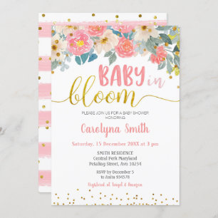 Invitation Peach and Gold Baby in Bloom