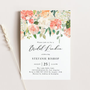 Invitation Peach and Ivory Watercolor Flowers Déjeuner nuptia