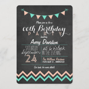 Invitation Peach and Mint Green Chalkboard fête d'anniversair