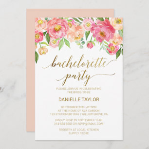 Invitation Peach and Pink Peony Flower Bachelorette Party