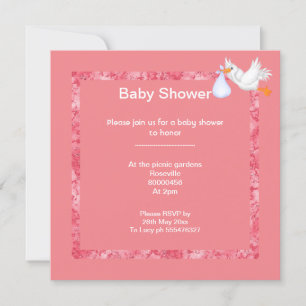 Invitation Peach Apricot Marbre baby shower argenté cigogne