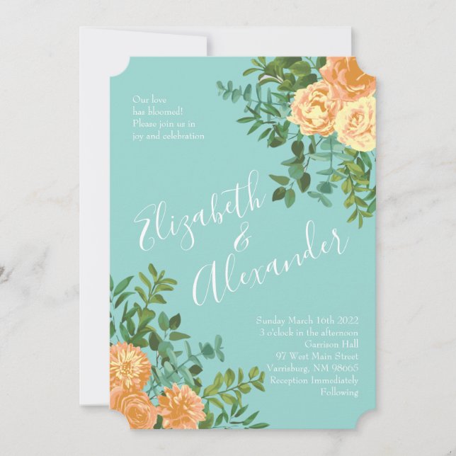 Invitation Peach & Aqua Peony & Rose Floral Mariage (Devant)