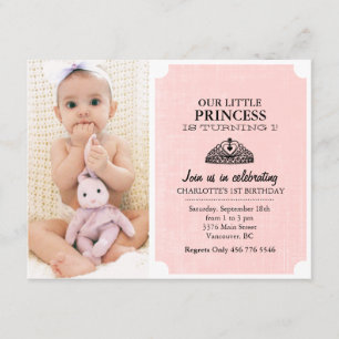 Invitation Peach & Black Tiara Photo First Birthday Invitatio