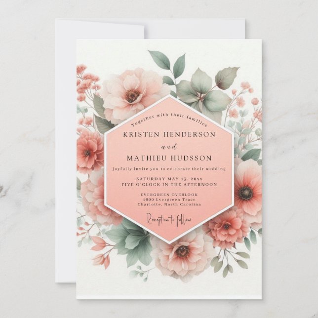 Invitation Peach Bloom Whimsy Wedding (Devant)