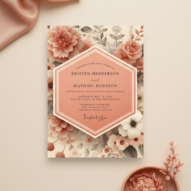 Invitation Peach Blossom Romance Wedding (Créateur téléchargé)
