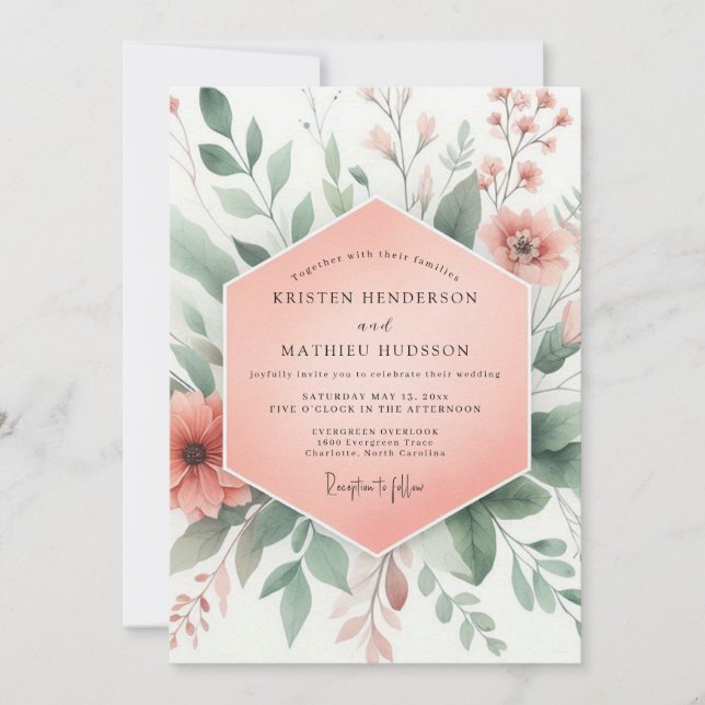 Invitation Peach Blossom Whimsy Wedding (Devant)