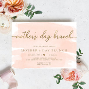 Invitation Peach Blush Aquarelle Fête des Mères Brunch