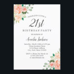 Invitation Peach Blush Aquarelle Floral 21e fête d'anniversai<br><div class="desc">Plus joli Invitations Florales Anniversaire dans le Little Bayleigh Store!</div>