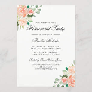 Invitation Peach Blush Aquarelle Floral Retraite Party