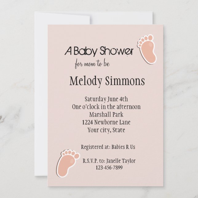 Invitation Peach Blush Baby Footprints Baby shower (Dos)