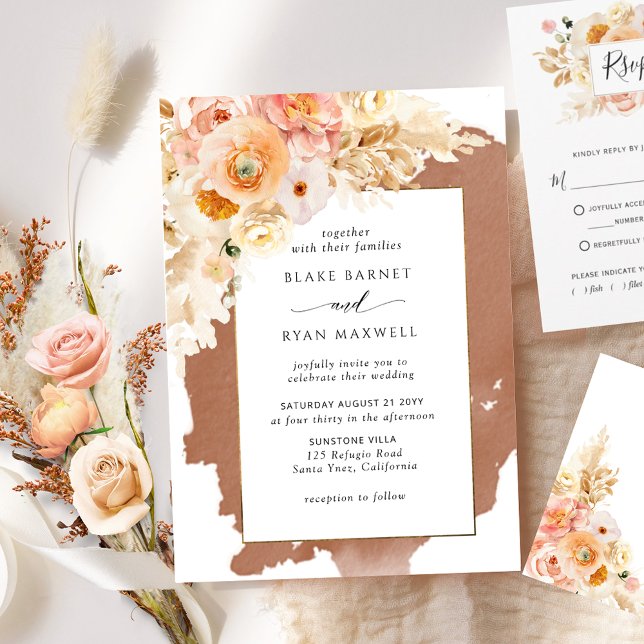 Invitation Peach Blush Cream Terracotta Mariage Floral En (Créateur téléchargé)