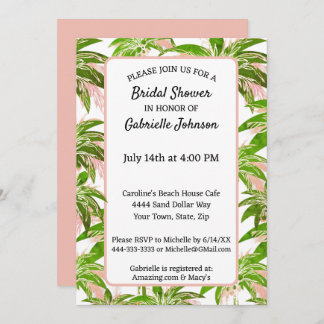 Invitation Peach Blush Green Palm Tree Summer ShowParty
