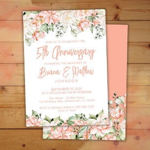 Invitation Peach Blush Ivory Floral 5e anniversaire Mariage