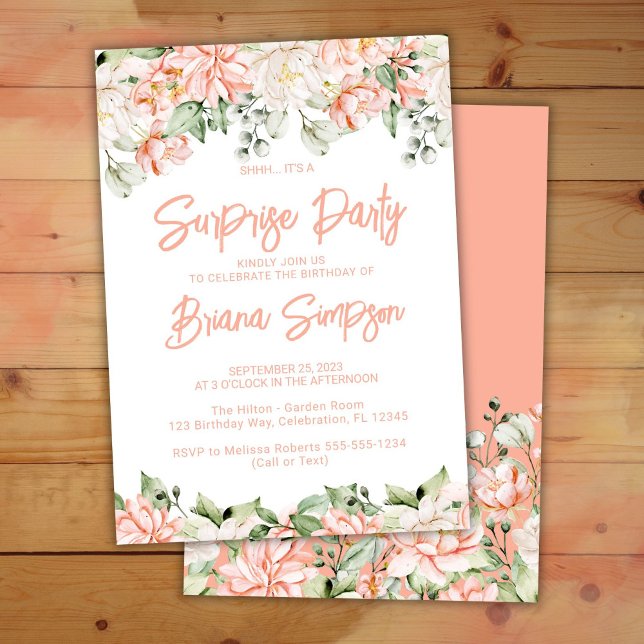 Invitation Peach Blush Ivory Floral Surprise Party (Créateur téléchargé)
