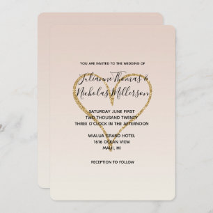 Invitation Peach Blush Ombre Gold Glitzy Heart