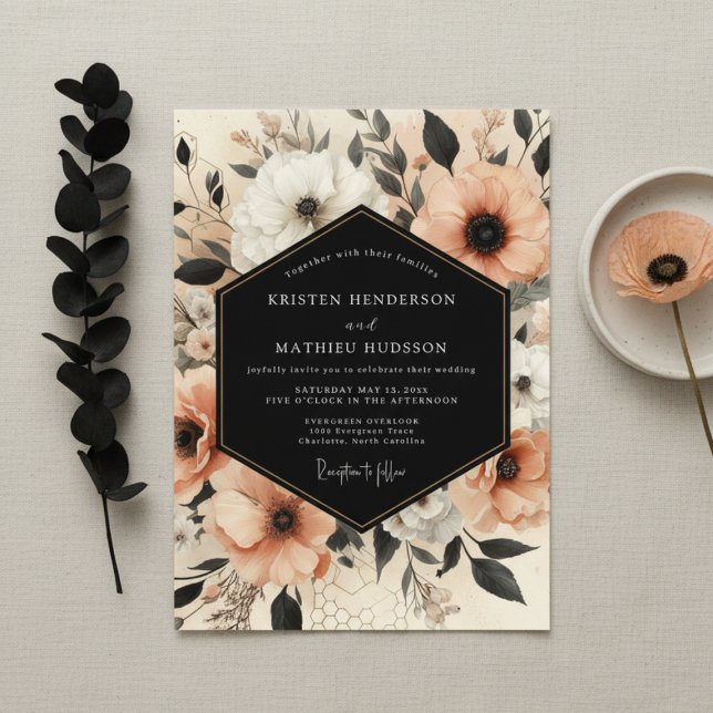 Invitation Peach Botanical Elegance Wedding (Créateur téléchargé)