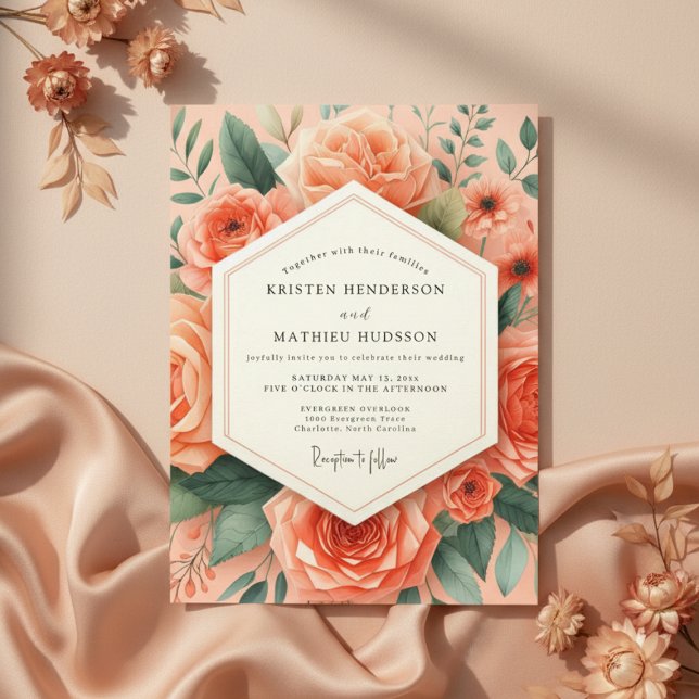 Invitation Peach Botanical Romance Wedding (Créateur téléchargé)