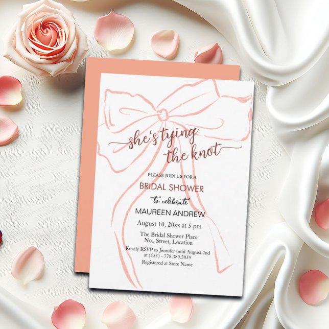 Invitation Peach Bow Elle Tying The Knot Fête des mariées (Créateur téléchargé)
