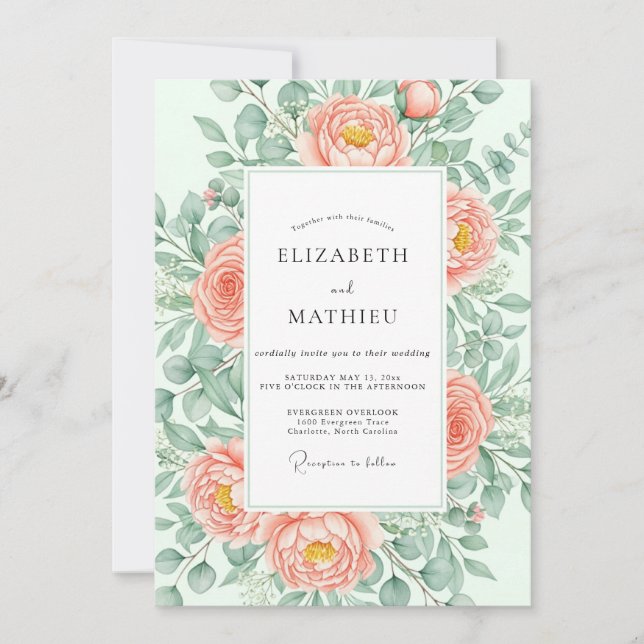 Invitation Peach Breathtaking Botanical Wedding (Devant)