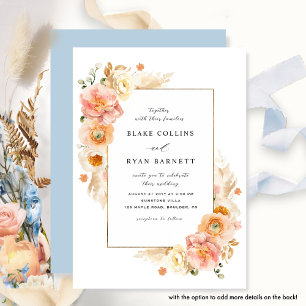 Invitation Peach chic et Mariage floral délicieux bleu