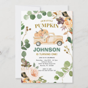 Invitation Peach Citrouille Truck Party Automne 1er anniversa