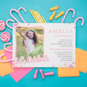 Invitation Peach Confetti Photo Anniversaire de enfant Party