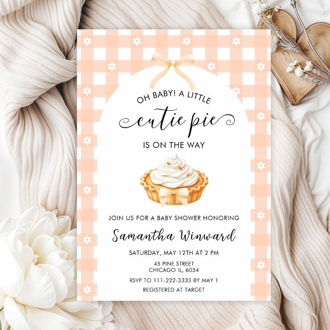 Invitation Peach Coquette Cutie Pie Baby Shower (Créateur téléchargé)