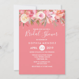 Invitation Peach Coral rose Aquarelle Fête des mariées Invita