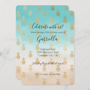 Invitation Peach Cream Aqua Ombre Gold Pineapples