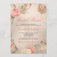 Peach Cream Faux Gold Foil Fête des mariées floral