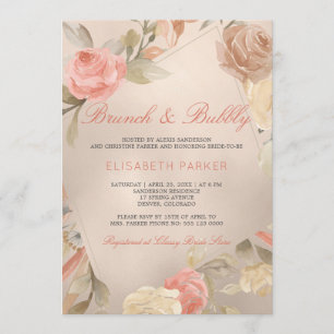 Invitation Peach Cream Faux Gold Foil Floral Brunch & Bubbly