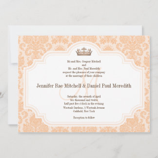 Invitation Peach Damask Chocolat Brown Mariage