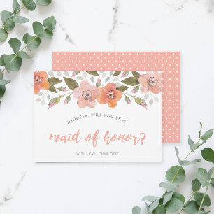 Invitation Peach Delicate Floral Will you be My Maid of Honor