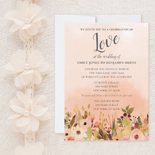 Invitation Peach Delight Aquarelle Jardin Mariage