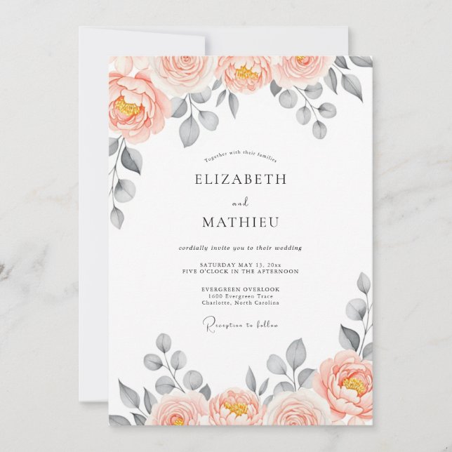 Invitation Peach Delightful Watercolor Wedding (Devant)