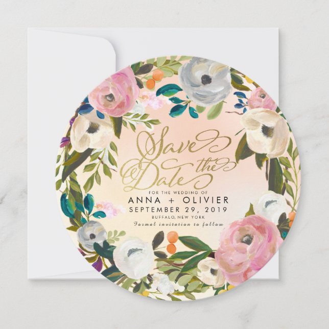 Invitation Peach Dream Garden Floral Sauvez la date (Devant)