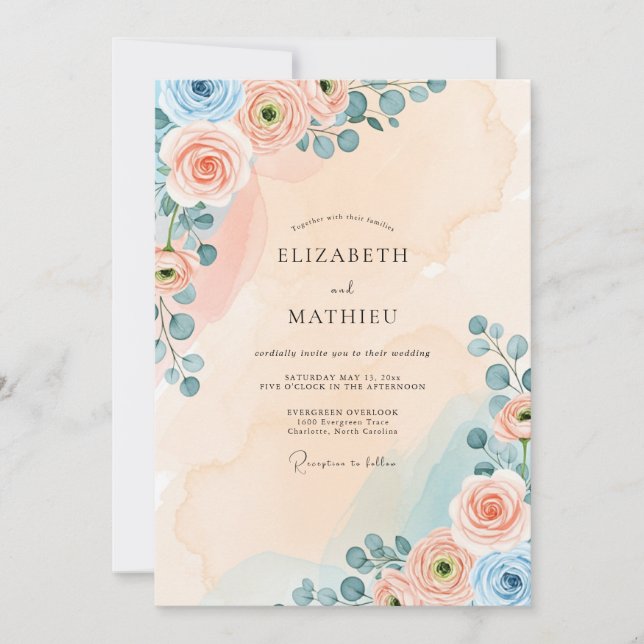 Invitation Peach Dreamy Watercolor Wedding (Devant)