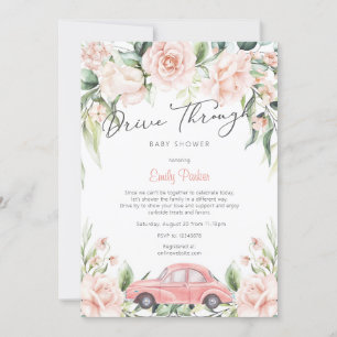 Invitation Peach Drive Through Watercolor Floral Baby shower