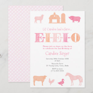 Invitation Peach EIEIEIO Farm Anniversaire Pour Fille