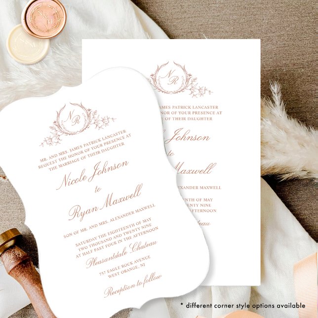 Invitation Peach Elegant Formal Monogram Mariage (Créateur téléchargé)